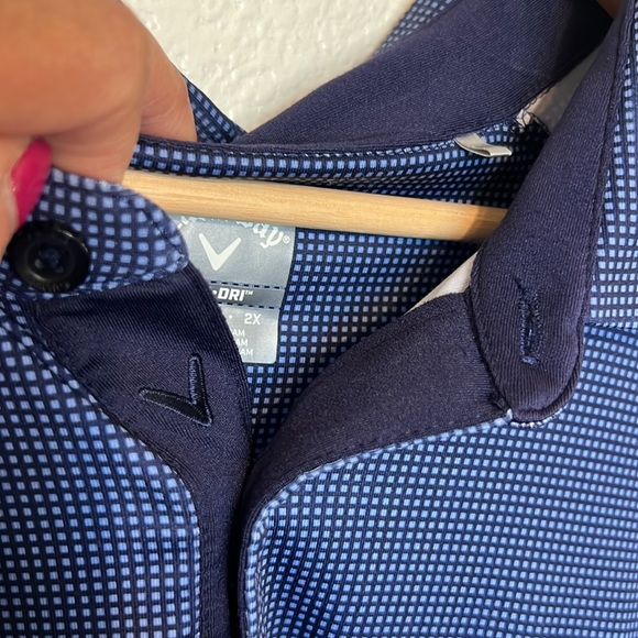 Callaway Opti-Dri Blue Gingham Mini Check Polo Golf Shirt Men 2X - Picture 2 of 7